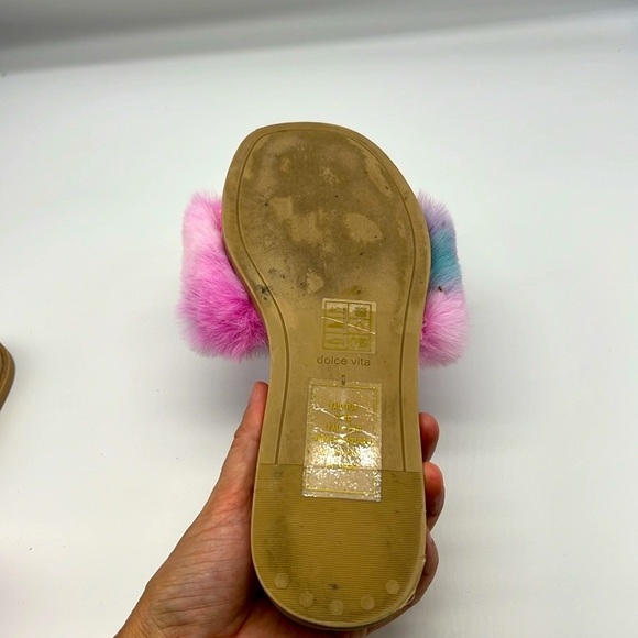 Dolce Vita - Gaia Bright Multi Colorful Tye Dye Faux Fur Slide On Sandal Size 7 - Picture 8 of 14